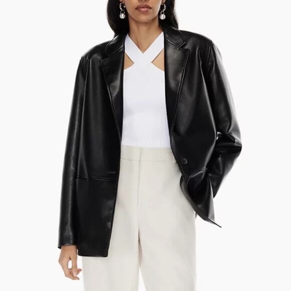 Aritzia Babaton Logan Faux Leather Jacket Blazer Black Sz Large - Picture 2 of 13